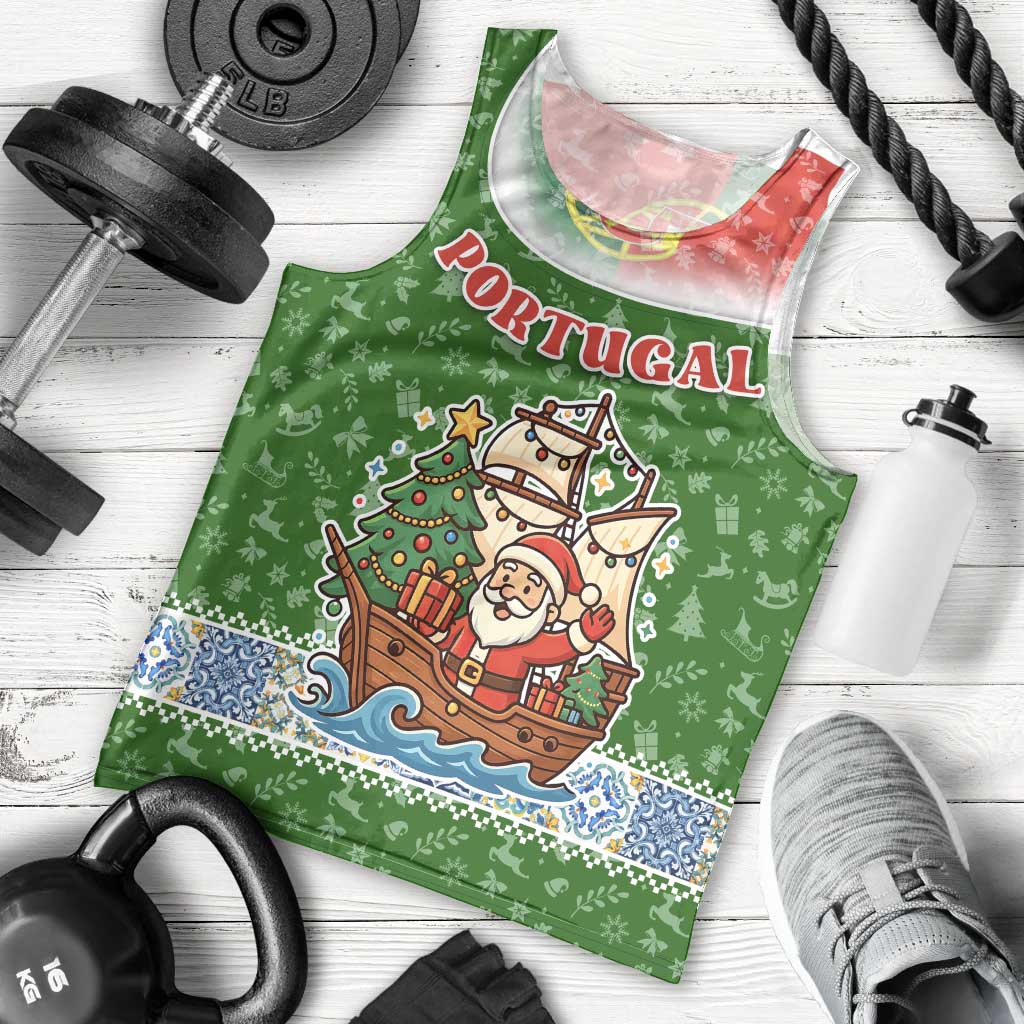Portugal Christmas Men Tank Top with Green Red Santa Ship Tree and Coat of Arms - Wonder Print Shop