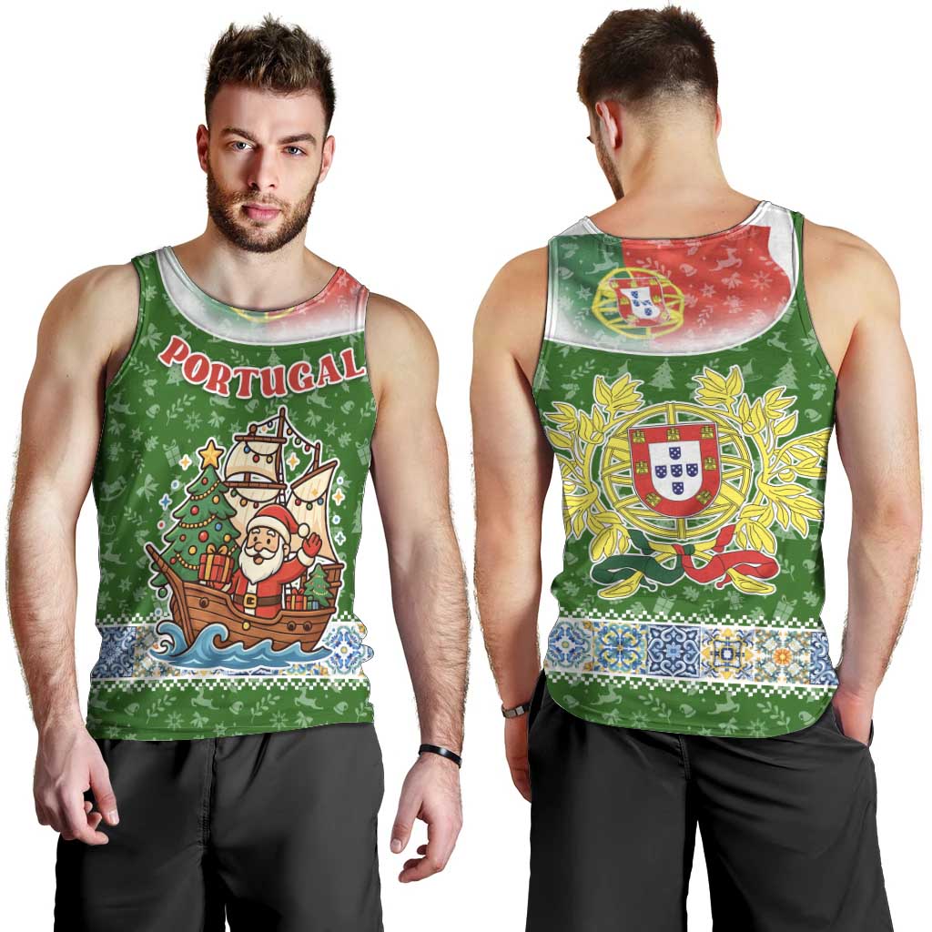 Portugal Christmas Men Tank Top with Green Red Santa Ship Tree and Coat of Arms - Wonder Print Shop