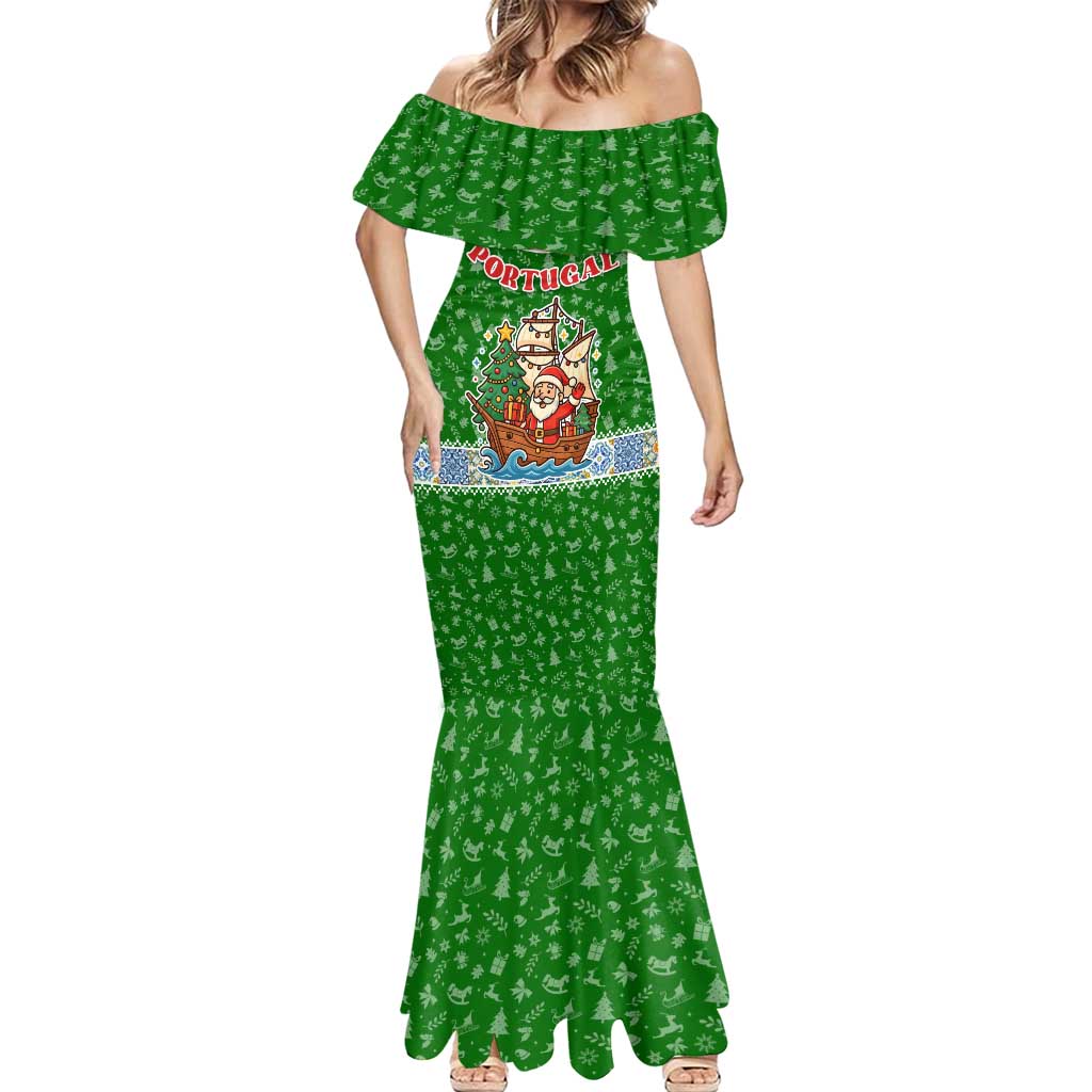 Portugal Christmas Mermaid Dress with Green Red Santa Ship Tree and Coat of Arms - Wonder Print Shop