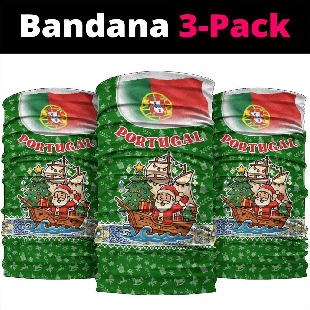 Portugal Christmas Neck Gaiter with Green Red Santa Ship Tree and Coat of Arms - Wonder Print Shop