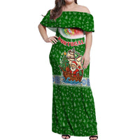 Portugal Christmas Off Shoulder Maxi Dress with Green Red Santa Ship Tree and Coat of Arms - Wonder Print Shop