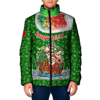 Portugal Christmas Padded Jacket with Green Red Santa Ship Tree and Coat of Arms - Wonder Print Shop