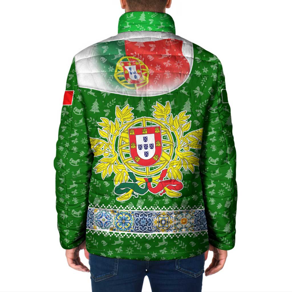 Portugal Christmas Padded Jacket with Green Red Santa Ship Tree and Coat of Arms - Wonder Print Shop