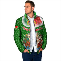 Portugal Christmas Padded Jacket with Green Red Santa Ship Tree and Coat of Arms - Wonder Print Shop