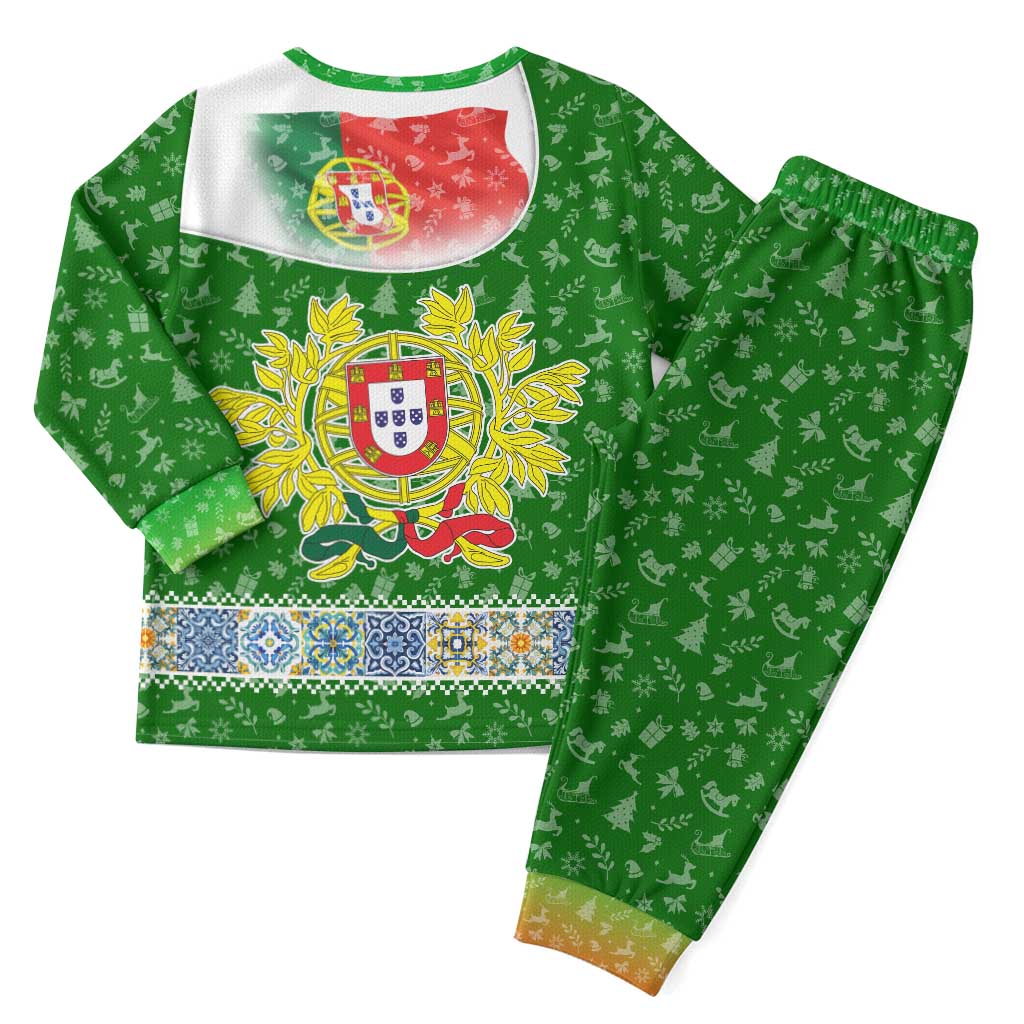 Portugal Christmas Pajama Set with Green Red Santa Ship Tree and Coat of Arms - Wonder Print Shop