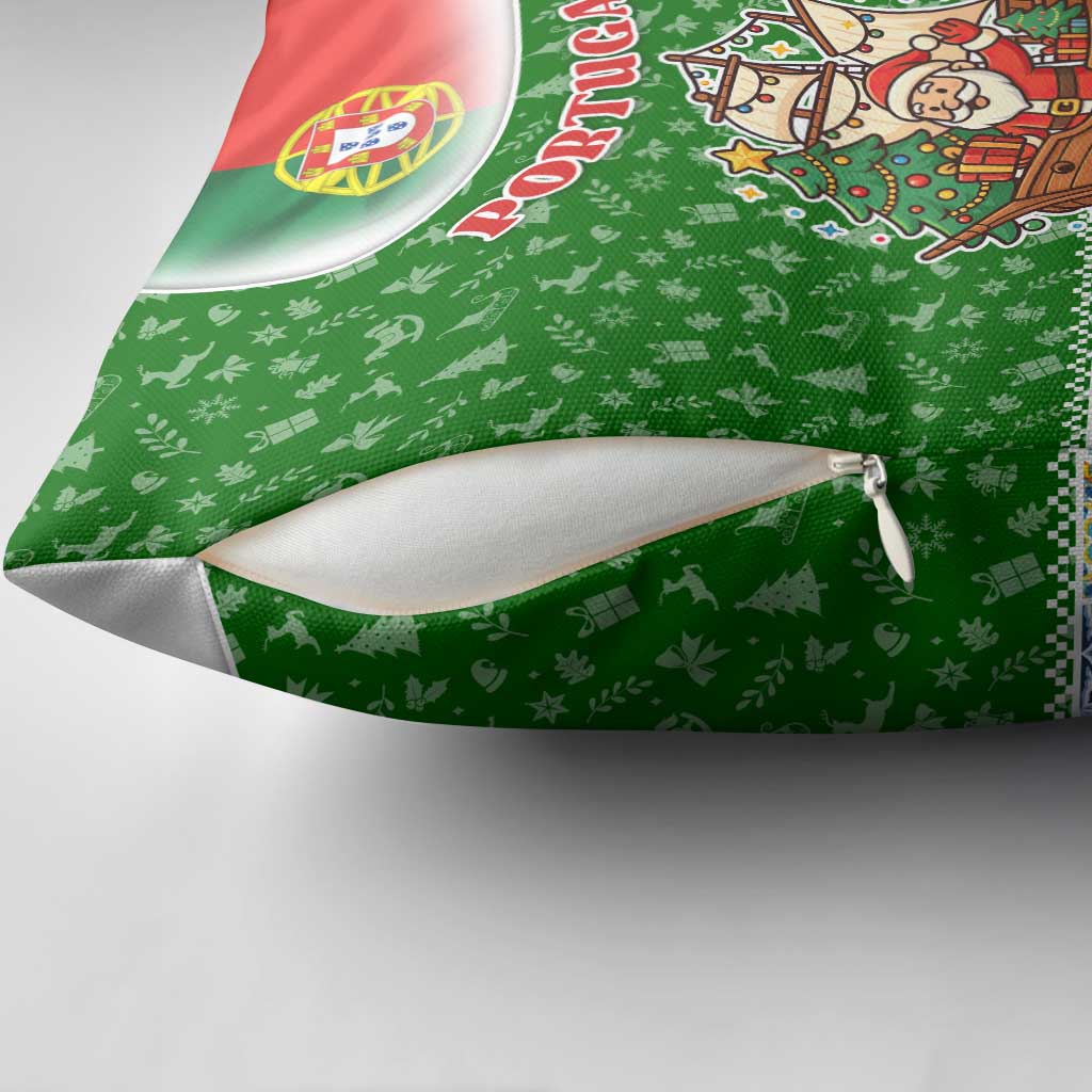 Portugal Christmas Pillow Cover with Green Red Santa Ship Tree and Coat of Arms - Wonder Print Shop