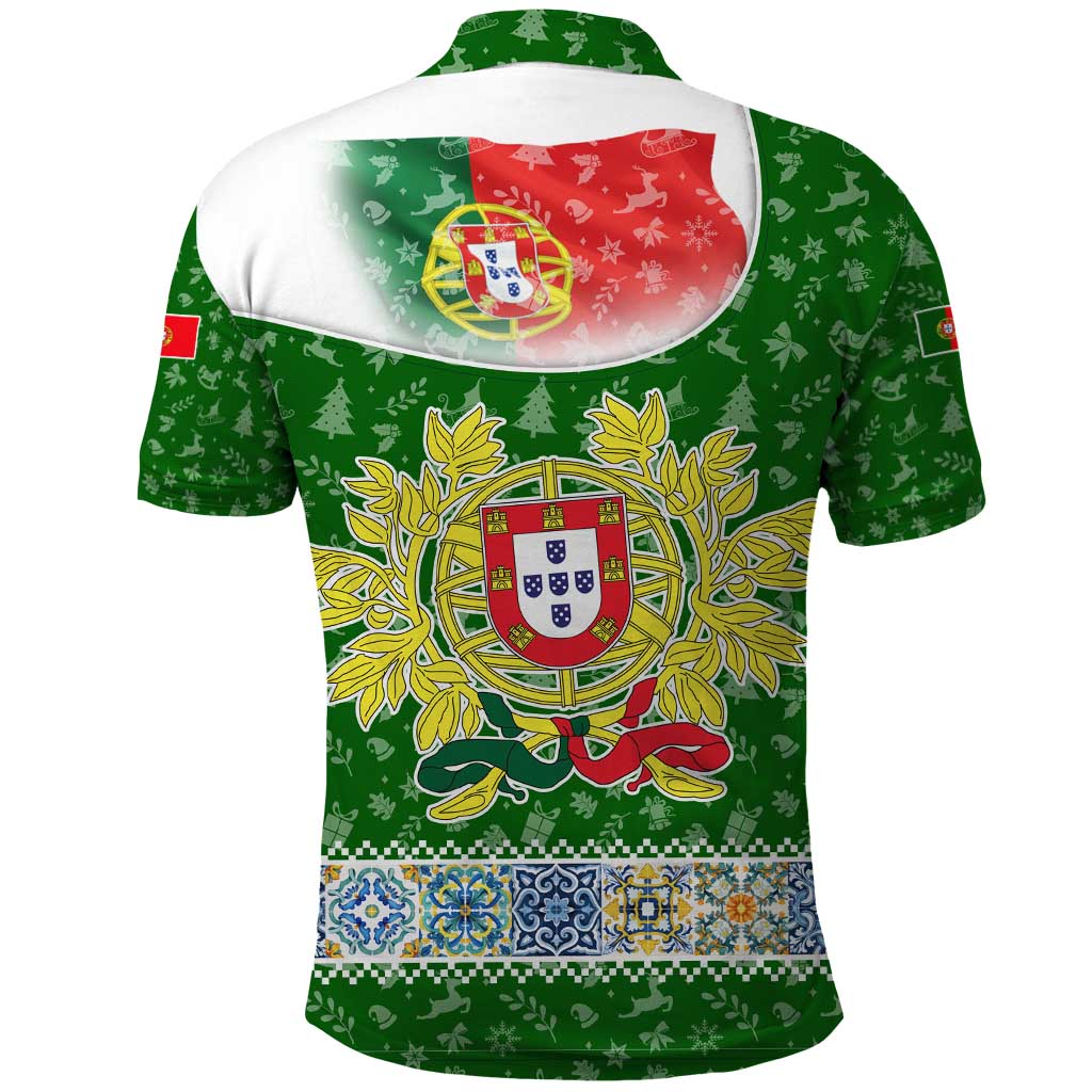 Portugal Christmas Polo Shirt with Green Red Santa Ship Tree and Coat of Arms - Wonder Print Shop