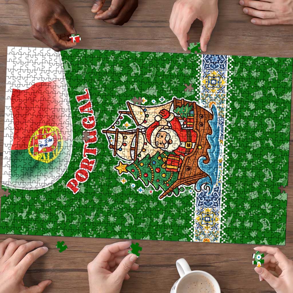 Portugal Christmas Puzzle with Green Red Santa Ship Tree and Coat of Arms - Wonder Print Shop