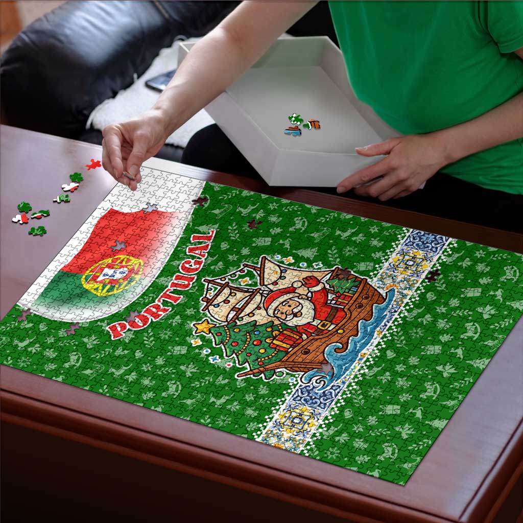 Portugal Christmas Puzzle with Green Red Santa Ship Tree and Coat of Arms - Wonder Print Shop