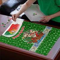 Portugal Christmas Puzzle with Green Red Santa Ship Tree and Coat of Arms - Wonder Print Shop