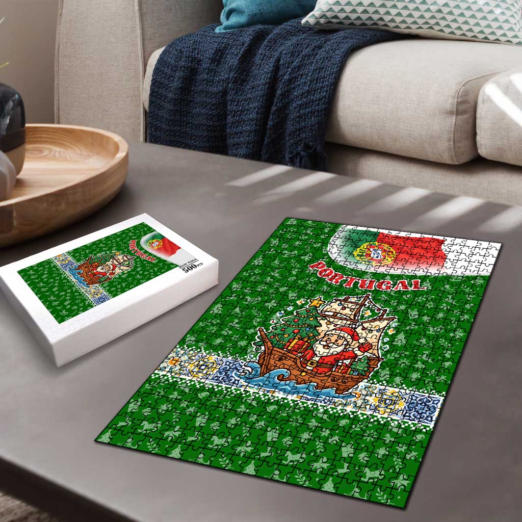 Portugal Christmas Puzzle with Green Red Santa Ship Tree and Coat of Arms - Wonder Print Shop