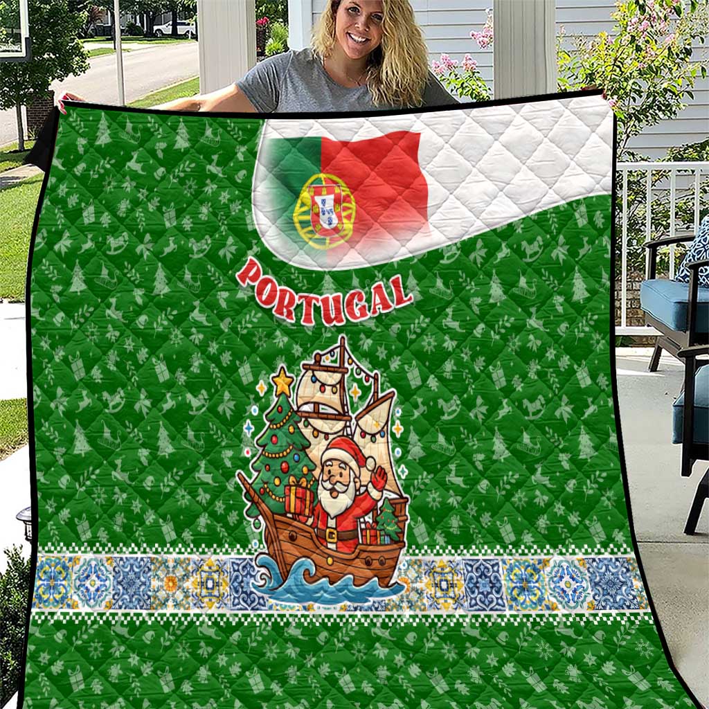 Portugal Christmas Quilt with Green Red Santa Ship Tree and Coat of Arms - Wonder Print Shop