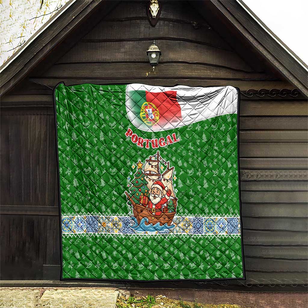 Portugal Christmas Quilt with Green Red Santa Ship Tree and Coat of Arms - Wonder Print Shop
