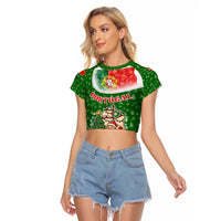 Portugal Christmas Raglan Cropped T Shirt with Green Red Santa Ship Tree and Coat of Arms - Wonder Print Shop