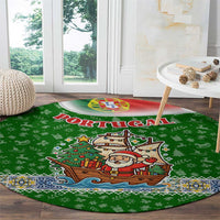 Portugal Christmas Round Carpet with Green Red Santa Ship Tree and Coat of Arms - Wonder Print Shop
