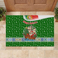 Portugal Christmas Rubber Doormat with Green Red Santa Ship Tree and Coat of Arms - Wonder Print Shop