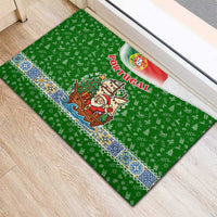 Portugal Christmas Rubber Doormat with Green Red Santa Ship Tree and Coat of Arms - Wonder Print Shop