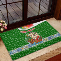 Portugal Christmas Rubber Doormat with Green Red Santa Ship Tree and Coat of Arms - Wonder Print Shop