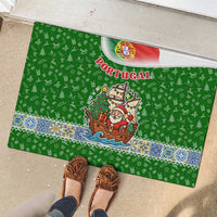 Portugal Christmas Rubber Doormat with Green Red Santa Ship Tree and Coat of Arms - Wonder Print Shop