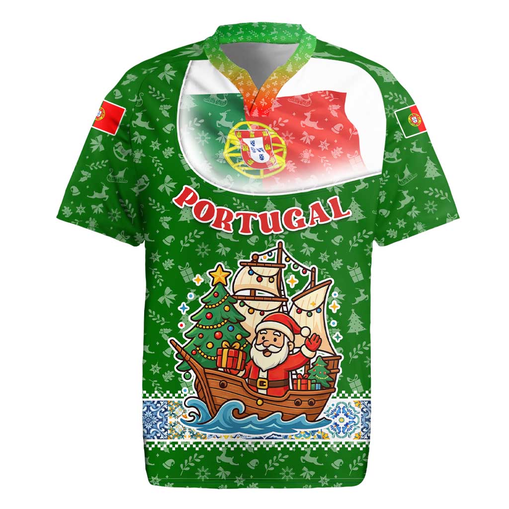 Portugal Christmas Rugby Jersey with Green Red Santa Ship Tree and Coat of Arms - Wonder Print Shop