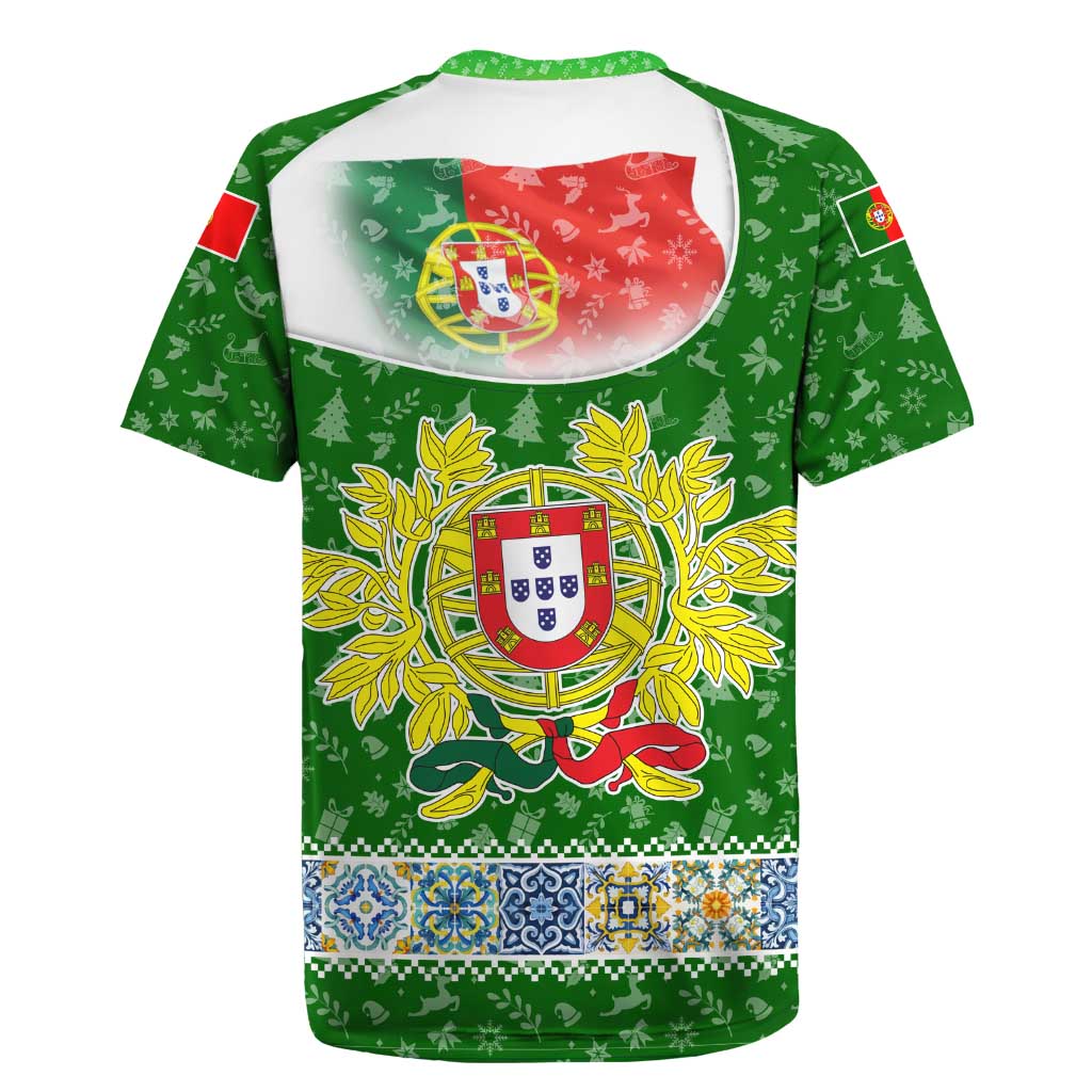 Portugal Christmas Rugby Jersey with Green Red Santa Ship Tree and Coat of Arms - Wonder Print Shop
