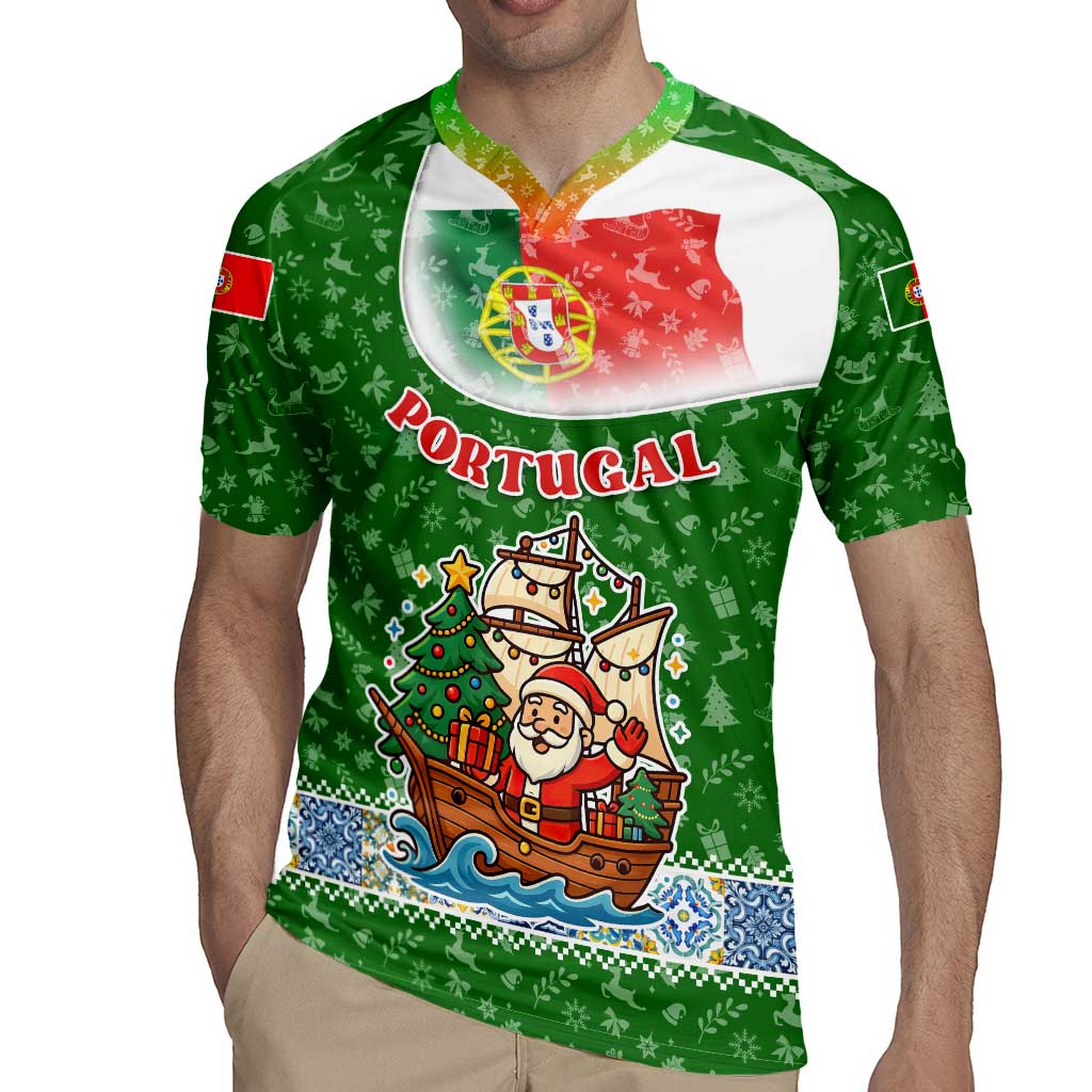 Portugal Christmas Rugby Jersey with Green Red Santa Ship Tree and Coat of Arms - Wonder Print Shop