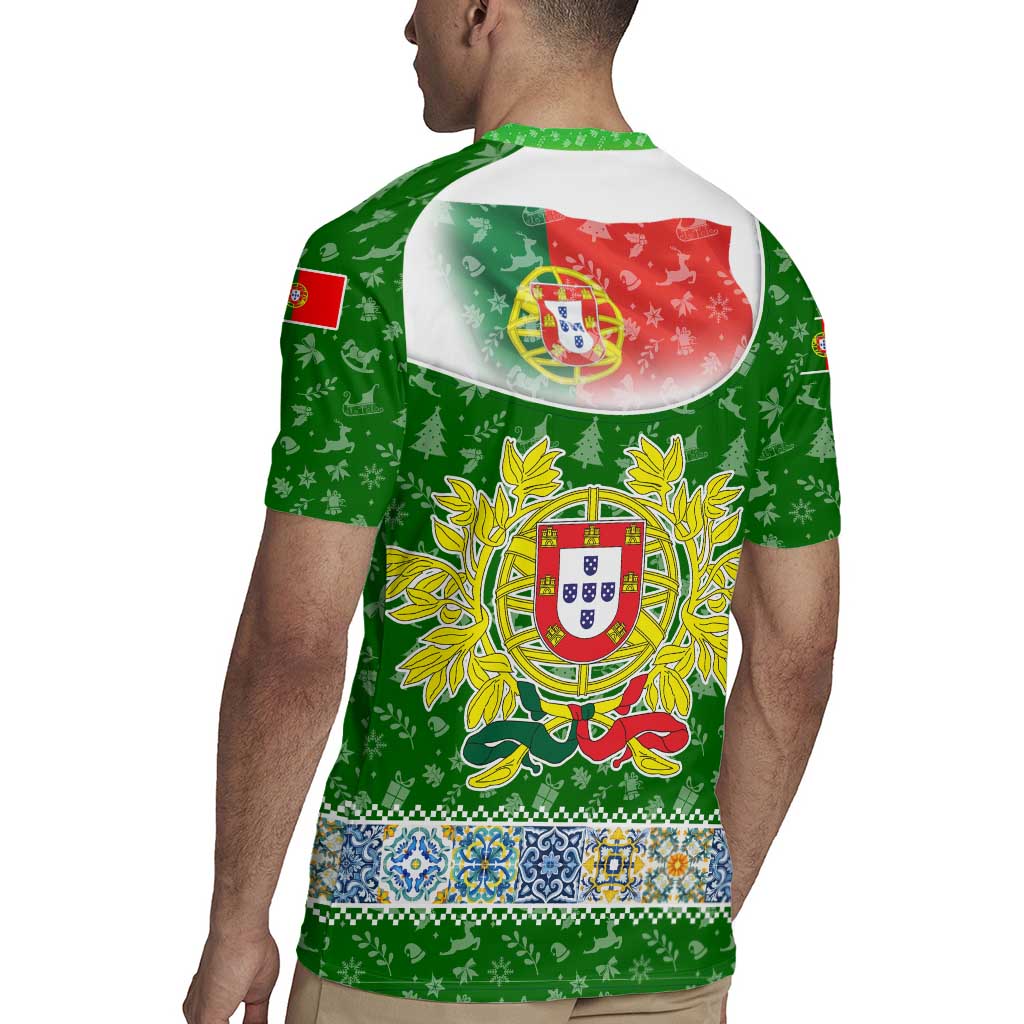 Portugal Christmas Rugby Jersey with Green Red Santa Ship Tree and Coat of Arms - Wonder Print Shop