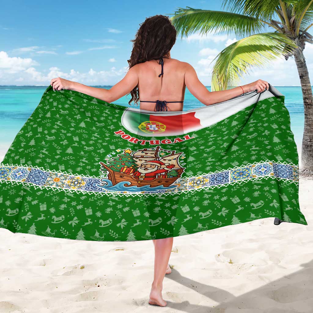 Portugal Christmas Sarong with Green Red Santa Ship Tree and Coat of Arms - Wonder Print Shop
