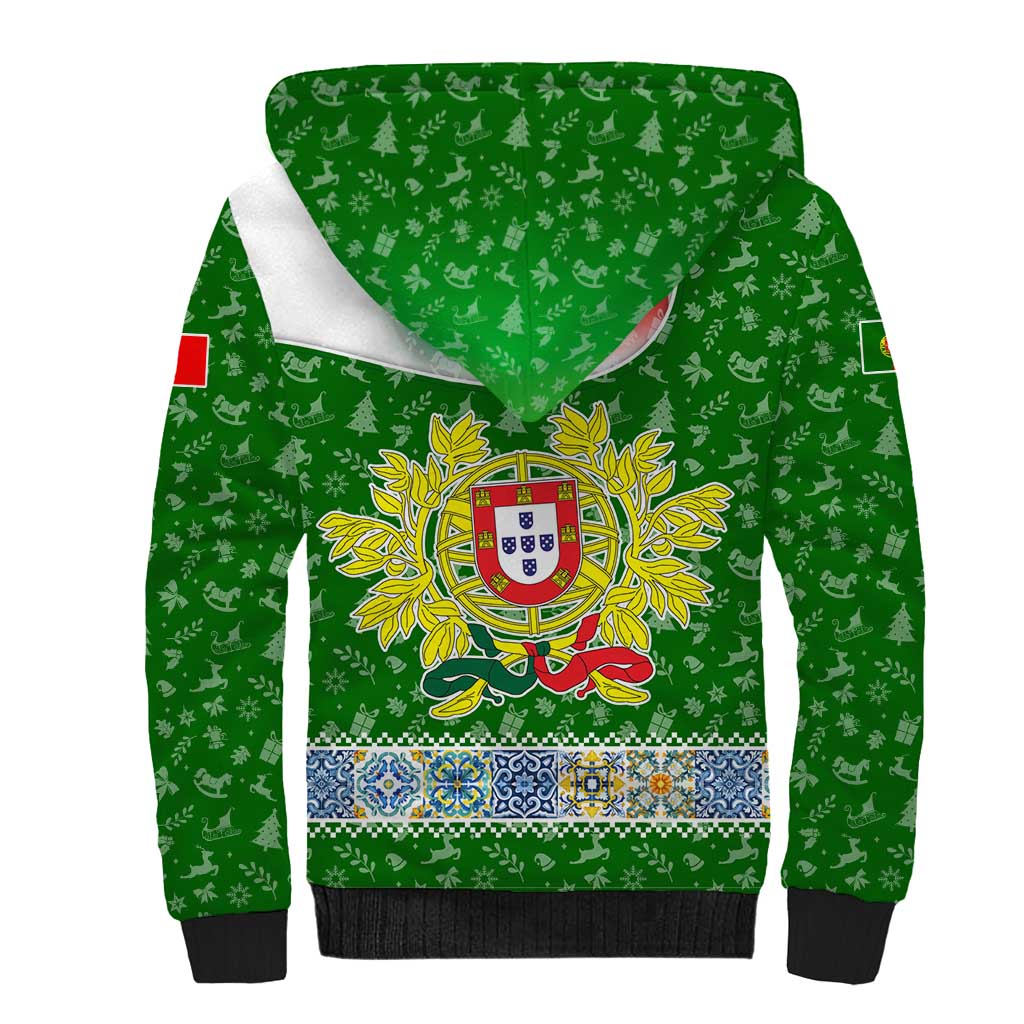 Portugal Christmas Sherpa Hoodie with Green Red Santa Ship Tree and Coat of Arms - Wonder Print Shop