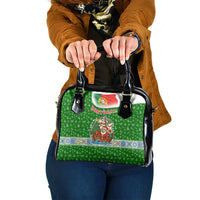 Portugal Christmas Shoulder Handbag with Green Red Santa Ship Tree and Coat of Arms - Wonder Print Shop