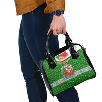 Portugal Christmas Shoulder Handbag with Green Red Santa Ship Tree and Coat of Arms - Wonder Print Shop