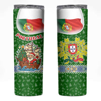 Portugal Christmas Skinny Tumbler with Green Red Santa Ship Tree and Coat of Arms - Wonder Print Shop