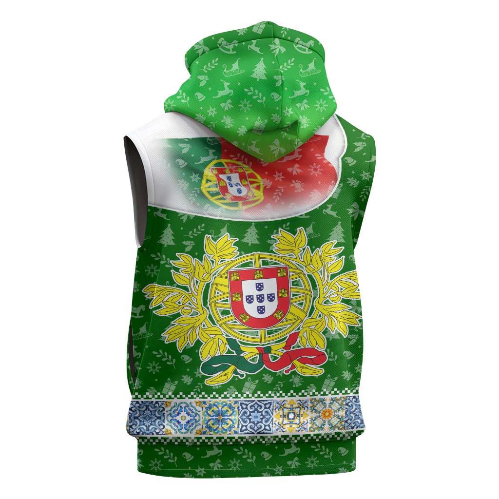 Portugal Christmas Sleeveless Hoodie with Green Red Santa Ship Tree and Coat of Arms - Wonder Print Shop