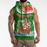 Portugal Christmas Sleeveless Hoodie with Green Red Santa Ship Tree and Coat of Arms - Wonder Print Shop
