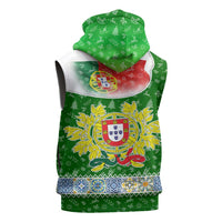 Portugal Christmas Sleeveless Zip Hoodie with Green Red Santa Ship Tree and Coat of Arms - Wonder Print Shop