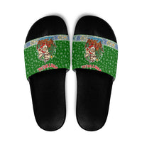 Portugal Christmas Slide Sandals with Green Red Santa Ship Tree and Coat of Arms - Wonder Print Shop