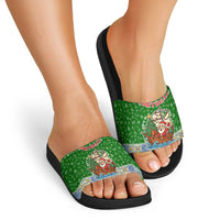 Portugal Christmas Slide Sandals with Green Red Santa Ship Tree and Coat of Arms - Wonder Print Shop
