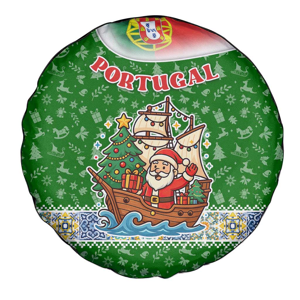 Portugal Christmas Spare Tire Cover with Green Red Santa Ship Tree and Coat of Arms - Wonder Print Shop