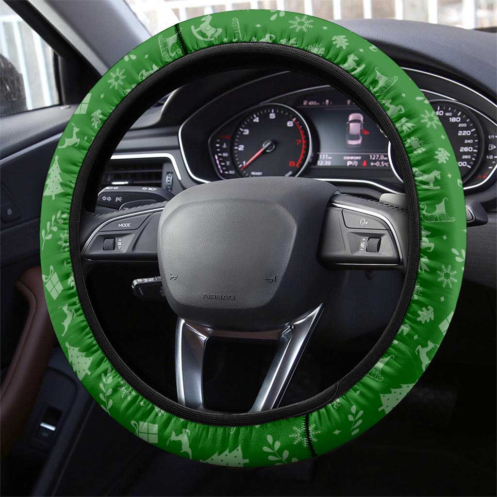 Portugal Christmas Steering Wheel Cover with Green Red Santa Ship Tree and Coat of Arms - Wonder Print Shop