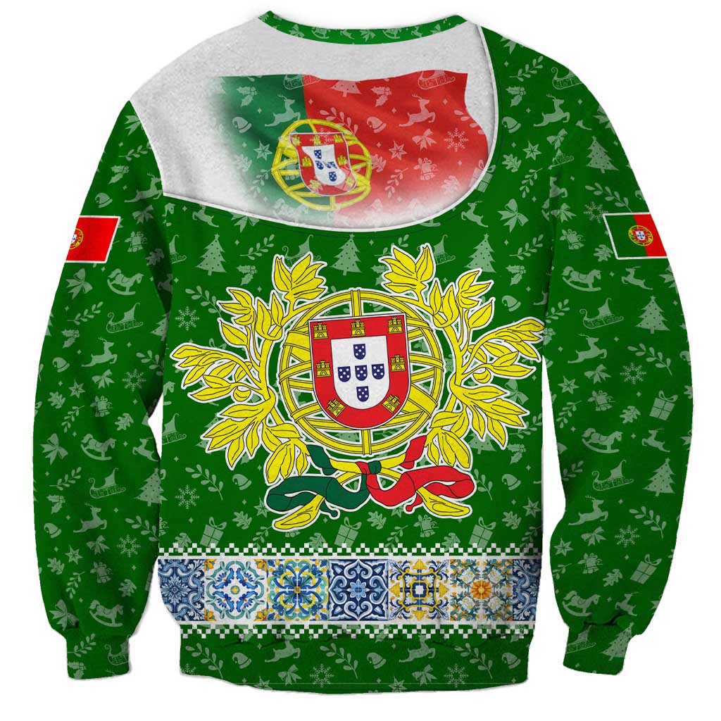 Portugal Christmas Sweatshirt with Green Red Santa Ship Tree and Coat of Arms - Wonder Print Shop