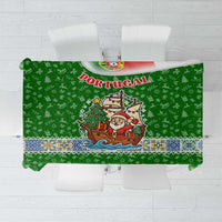 Portugal Christmas Tablecloth with Green Red Santa Ship Tree and Coat of Arms - Wonder Print Shop