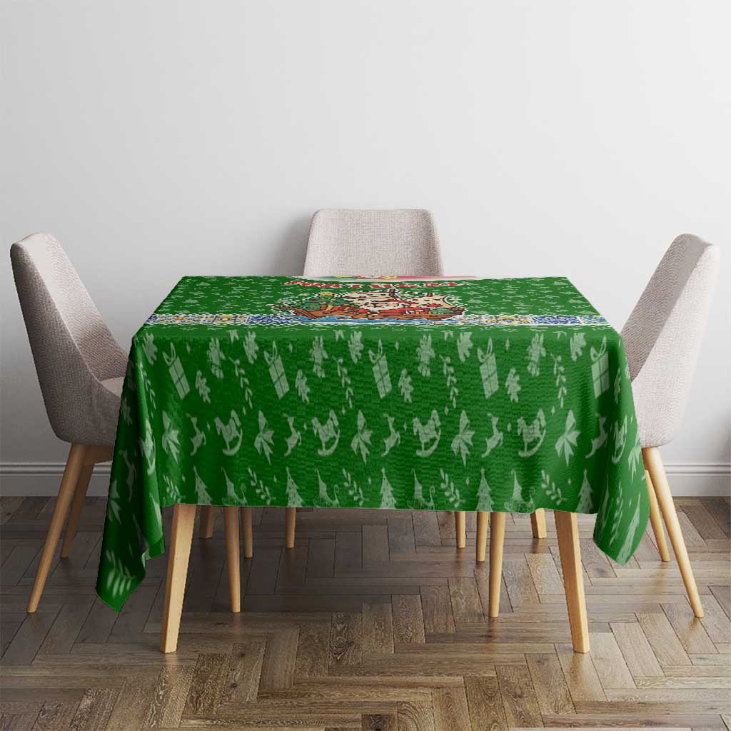 Portugal Christmas Tablecloth with Green Red Santa Ship Tree and Coat of Arms - Wonder Print Shop