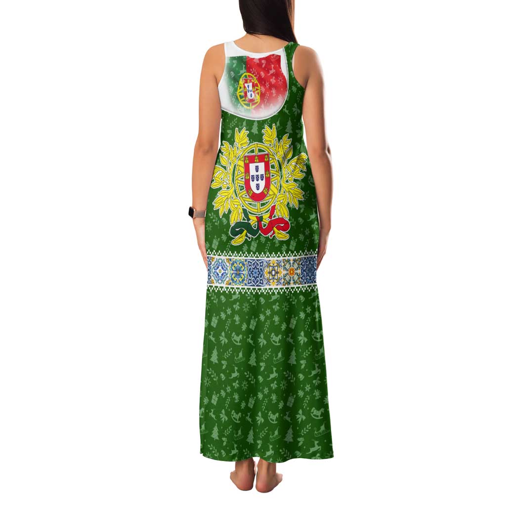 Portugal Christmas Tank Maxi Dress with Green Red Santa Ship Tree and Coat of Arms - Wonder Print Shop
