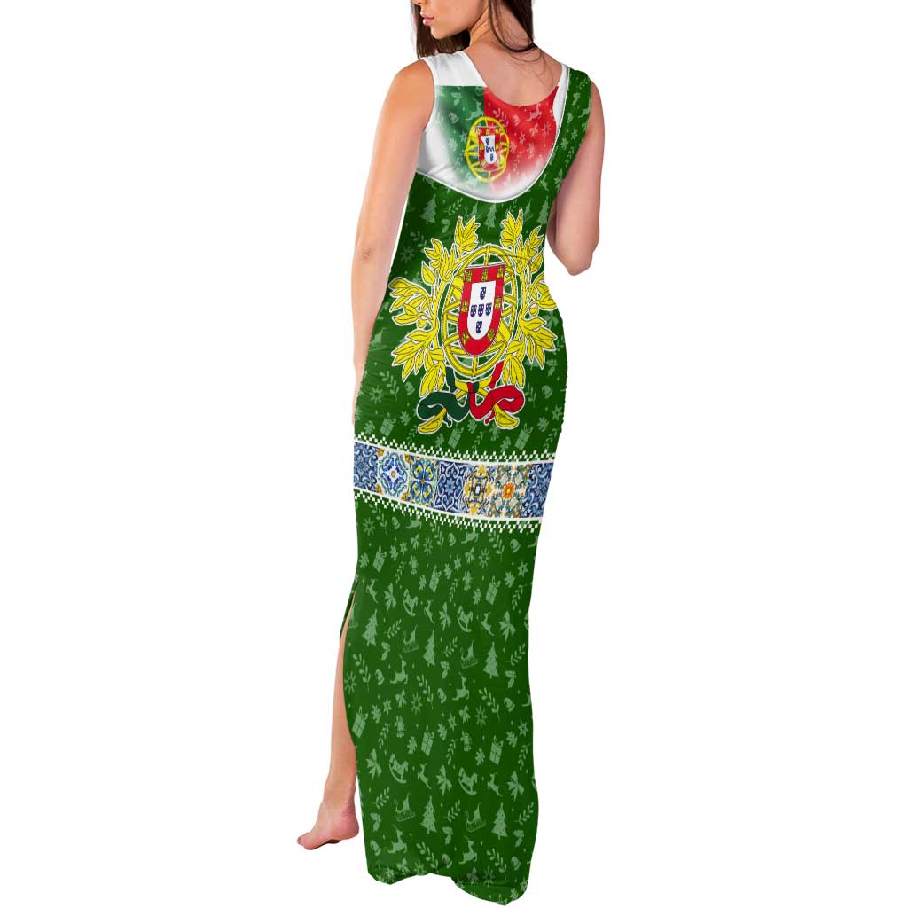 Portugal Christmas Tank Maxi Dress with Green Red Santa Ship Tree and Coat of Arms - Wonder Print Shop