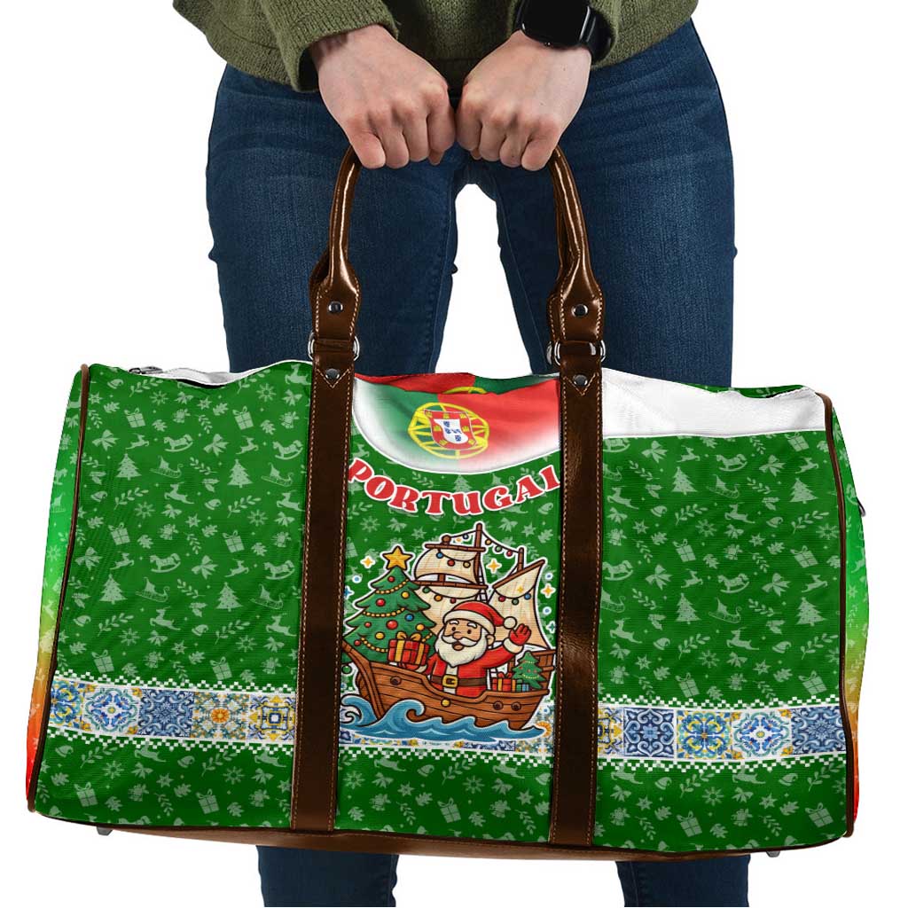 Portugal Christmas Travel Bag with Green Red Santa Ship Tree and Coat of Arms - Wonder Print Shop