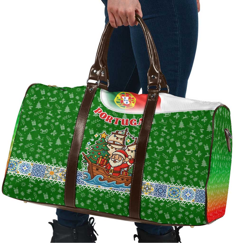 Portugal Christmas Travel Bag with Green Red Santa Ship Tree and Coat of Arms - Wonder Print Shop
