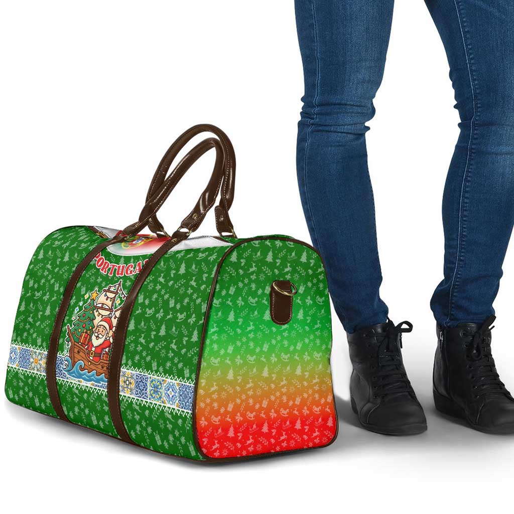 Portugal Christmas Travel Bag with Green Red Santa Ship Tree and Coat of Arms - Wonder Print Shop