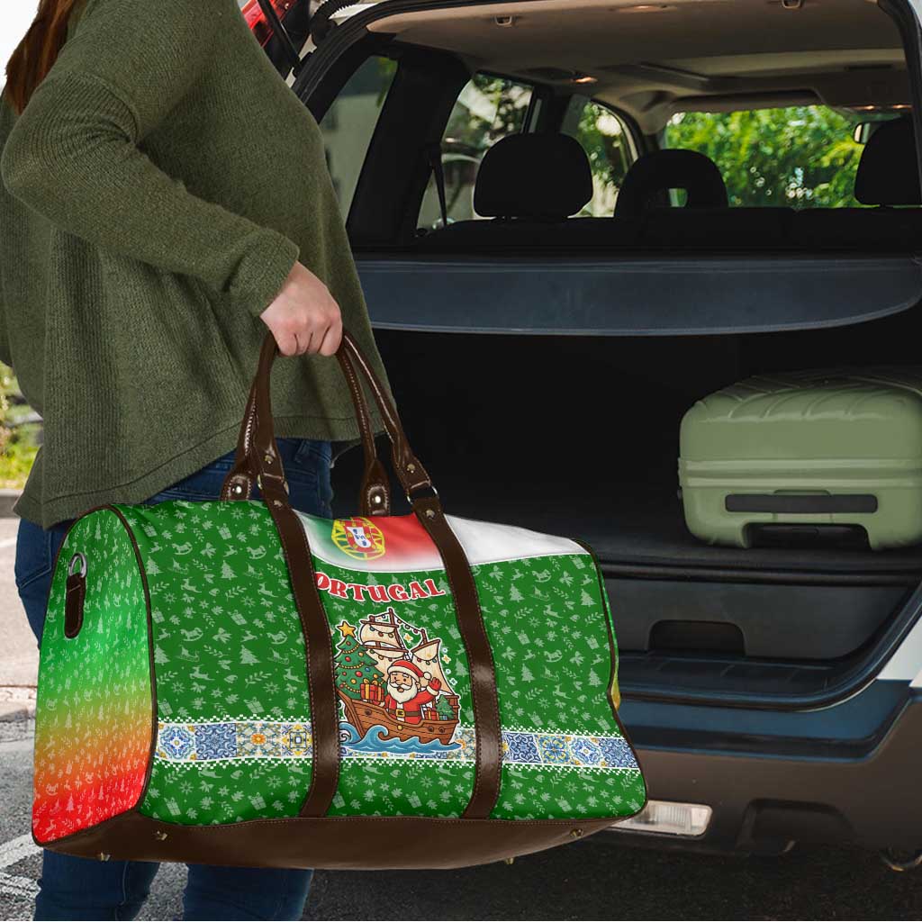 Portugal Christmas Travel Bag with Green Red Santa Ship Tree and Coat of Arms - Wonder Print Shop