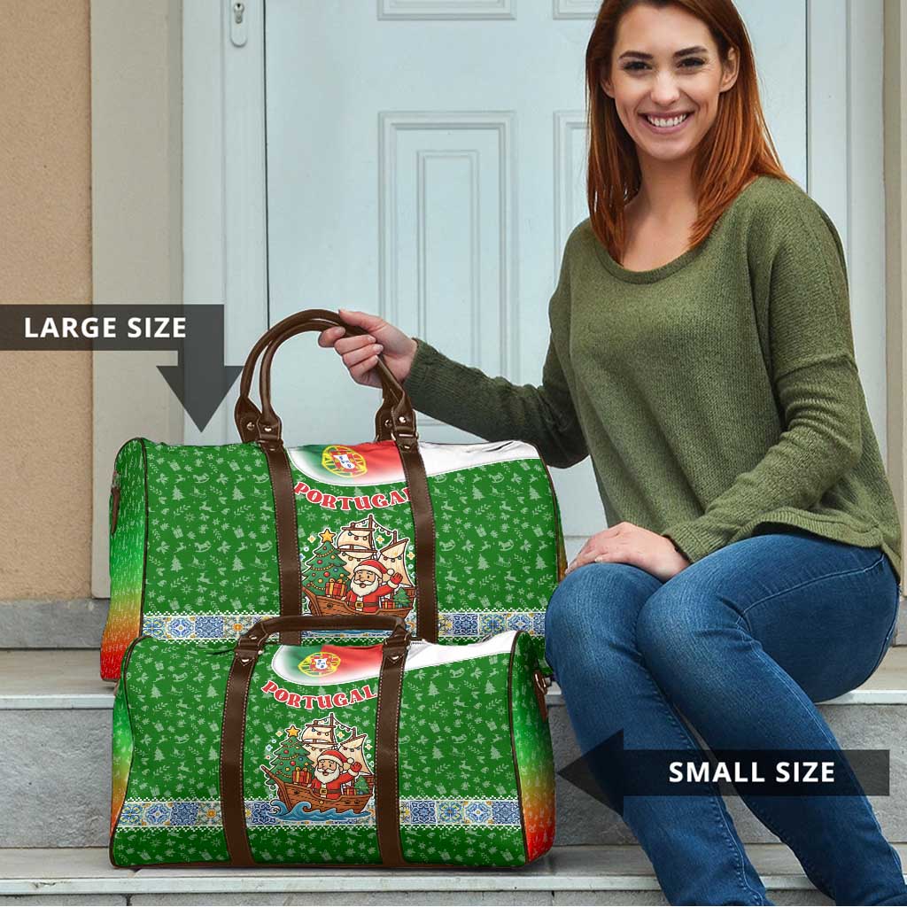 Portugal Christmas Travel Bag with Green Red Santa Ship Tree and Coat of Arms - Wonder Print Shop