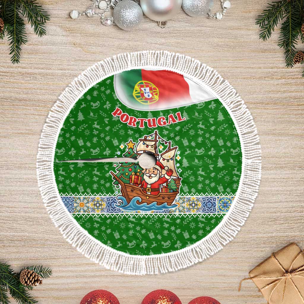 Portugal Christmas Tree Skirt with Green Red Santa Ship Tree and Coat of Arms - Wonder Print Shop